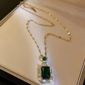 Emerald Gold Plated Charm Pendant Necklace